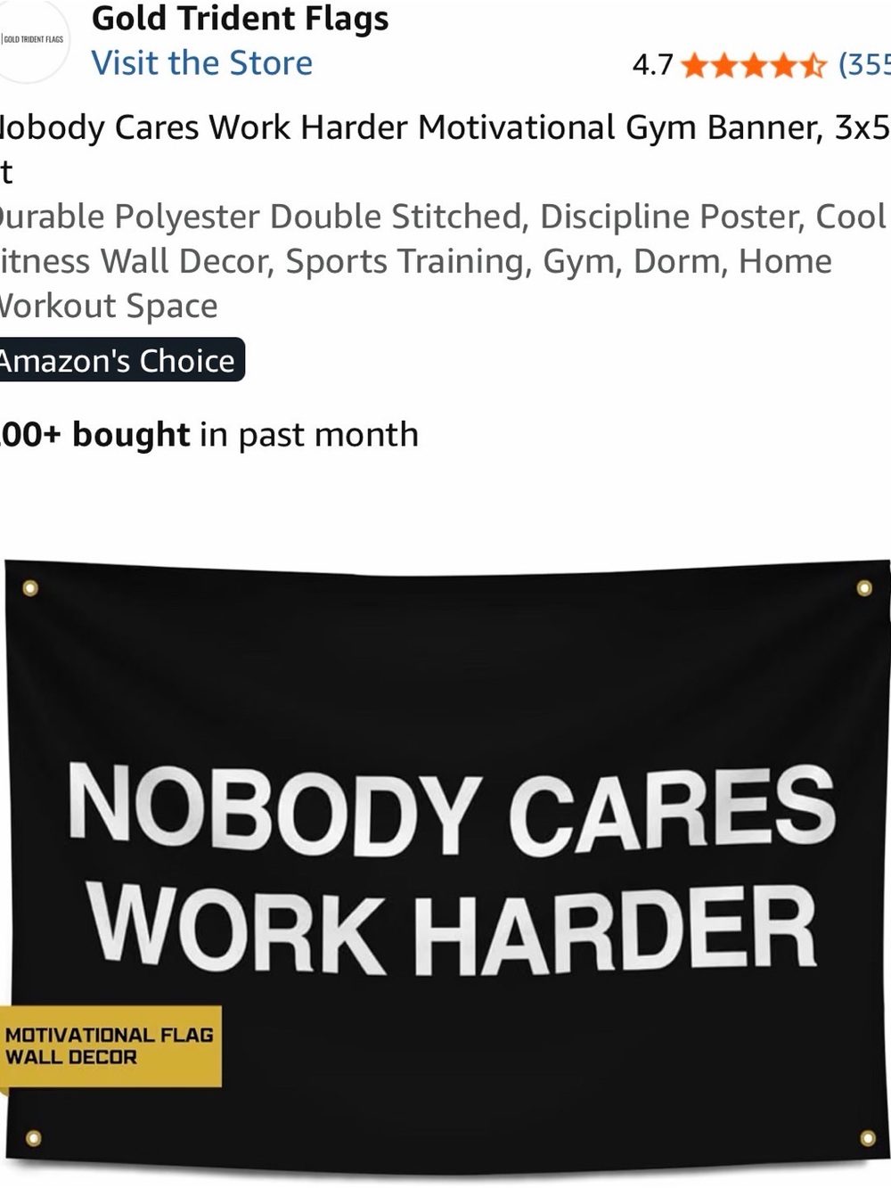 "Nobody Cares Work Harder" Motivational Wall Banner - Black/White